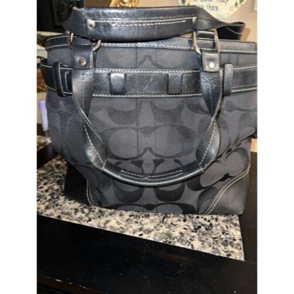 Coach Handbag Hamptons Python Stripe shoulder bag Canvas Leather Black purse Y2K - Picture 11 of 12